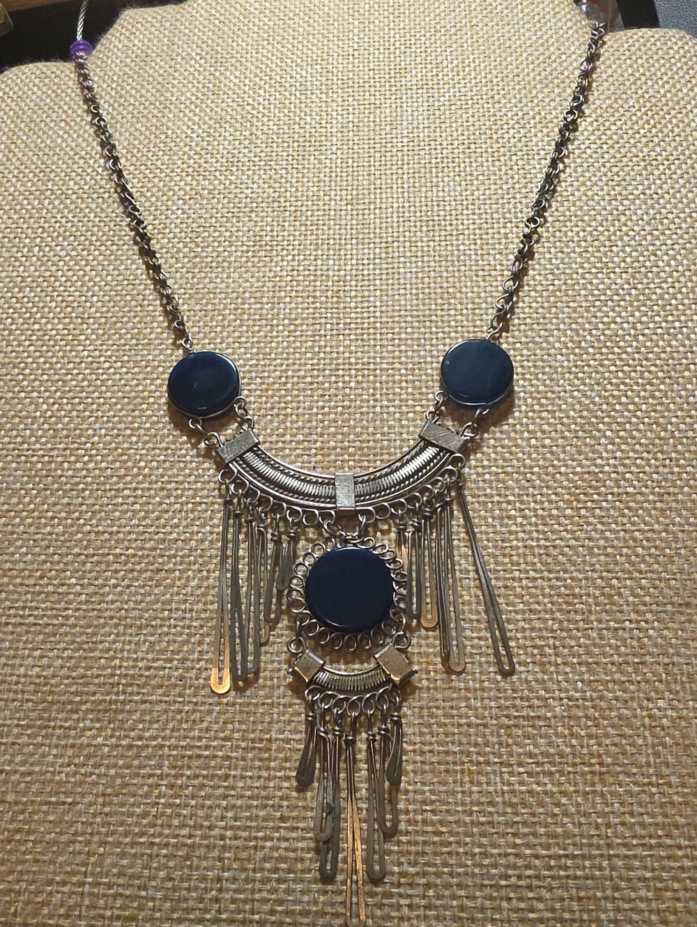 Bohemian Silver-Tone Necklace with Dyed Agate Accents